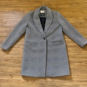 Women’s Kensie Black and White Plaid Houndstooth Form Dress Pea Coat Size Large